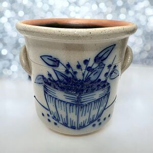 1992 Salmon Falls Blue Decorated Stoneware Blue Berries Basket CrockWare Pottery